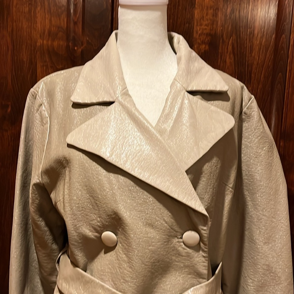 Anthropologie Hutch Vegan Leather Trench Coat beige & cream double-breasted NWOT - Picture 6 of 16